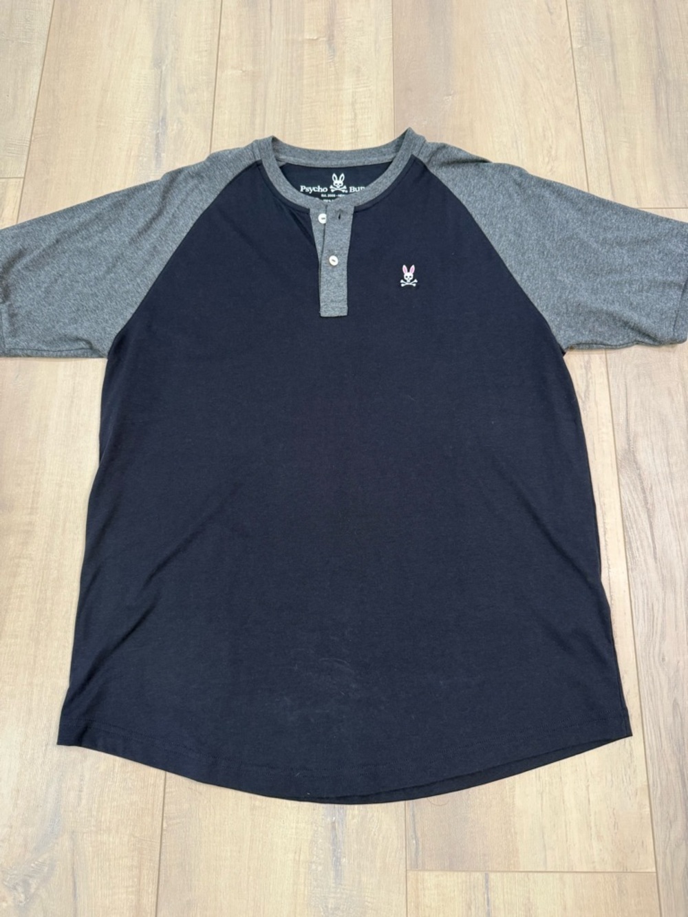 Psycho Bunny Blue & Gray Raglan Henley Shirt